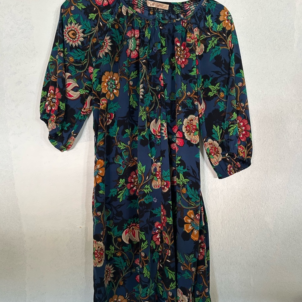 Floral Print Dress with Blue and Green Accents